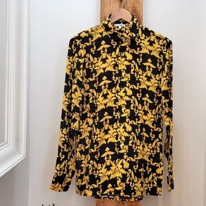 Fashion Nova Men Black Shirt with Gold Baroque Print